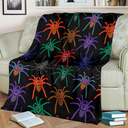 Tarantula Neon Color Pattern Print Design 03 Premium Blanket