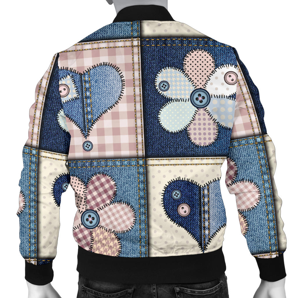 Patchwork Heart Flower Pattern Print Design 01 Men Bomber Jacket