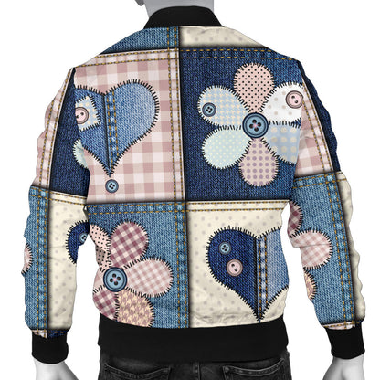Patchwork Heart Flower Pattern Print Design 01 Men Bomber Jacket