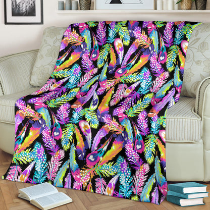 Neon Feather Pattern Print Design A02 Premium Blanket
