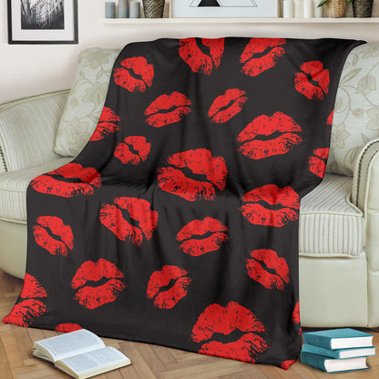 Lip Red Pattern Print Design 02 Premium Blanket
