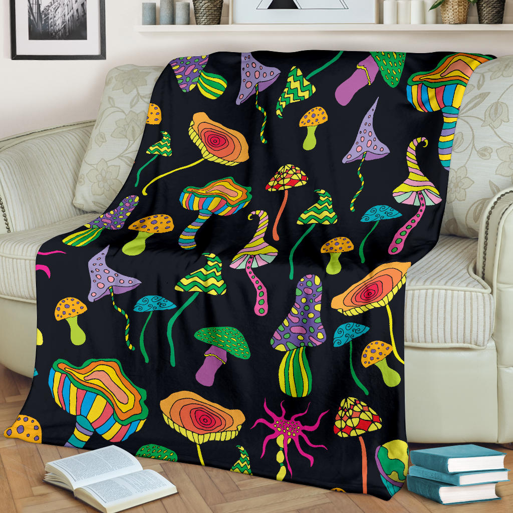 Psychedelic Mushroom Pattern Print Design A02 Premium Blanket