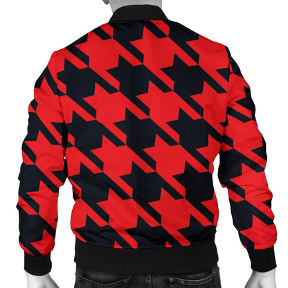 Houndstooth Red Pattern Print Design 03 Men Bomber Jacket