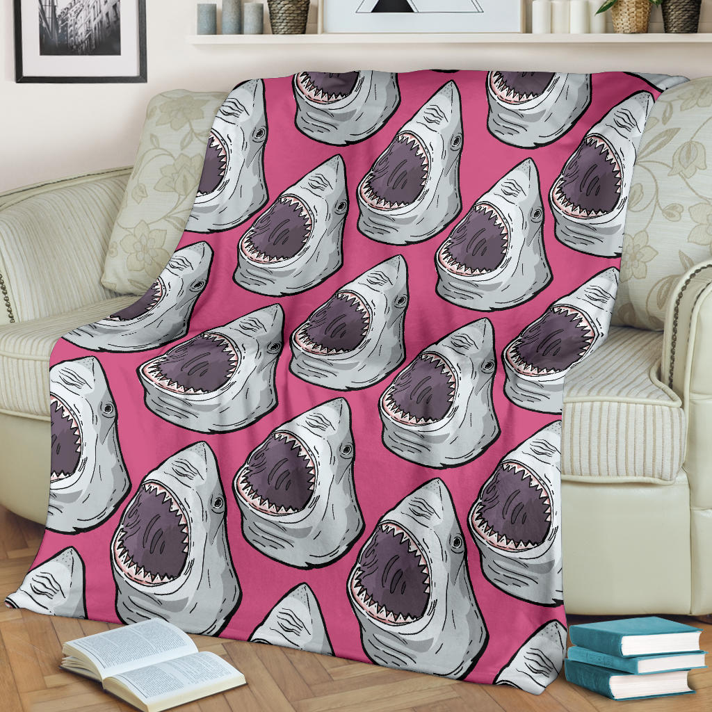 Great White Shark Pattern Print Design 01 Premium Blanket