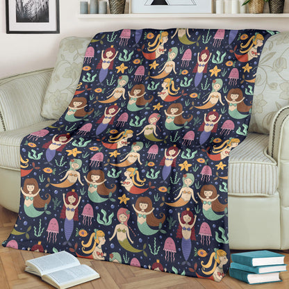 Mermaid Cartoon Pattern Print Design 03 Premium Blanket