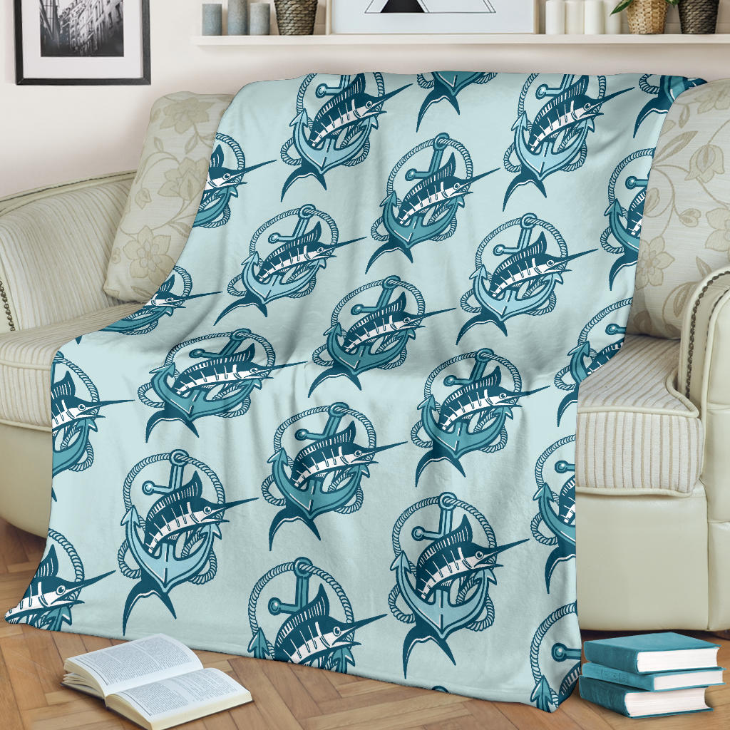 Swordfish Pattern Print Design 03 Premium Blanket