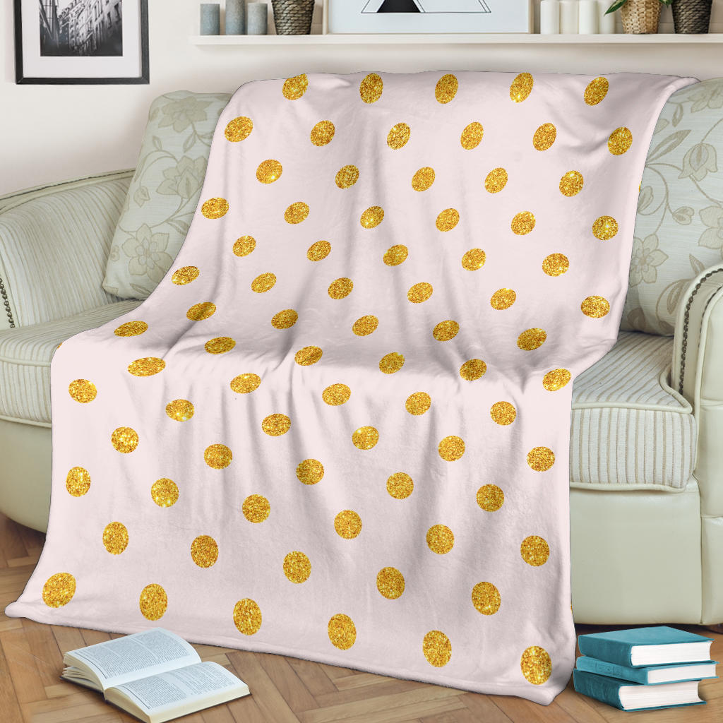 Polka Dot Gold Pink Pattern Print Design 01 Premium Blanket