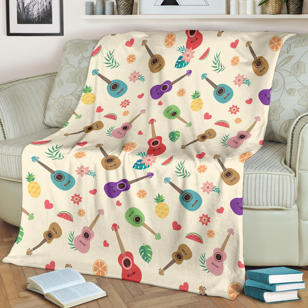 Ukulele Pattern Print Design 01 Premium Blanket
