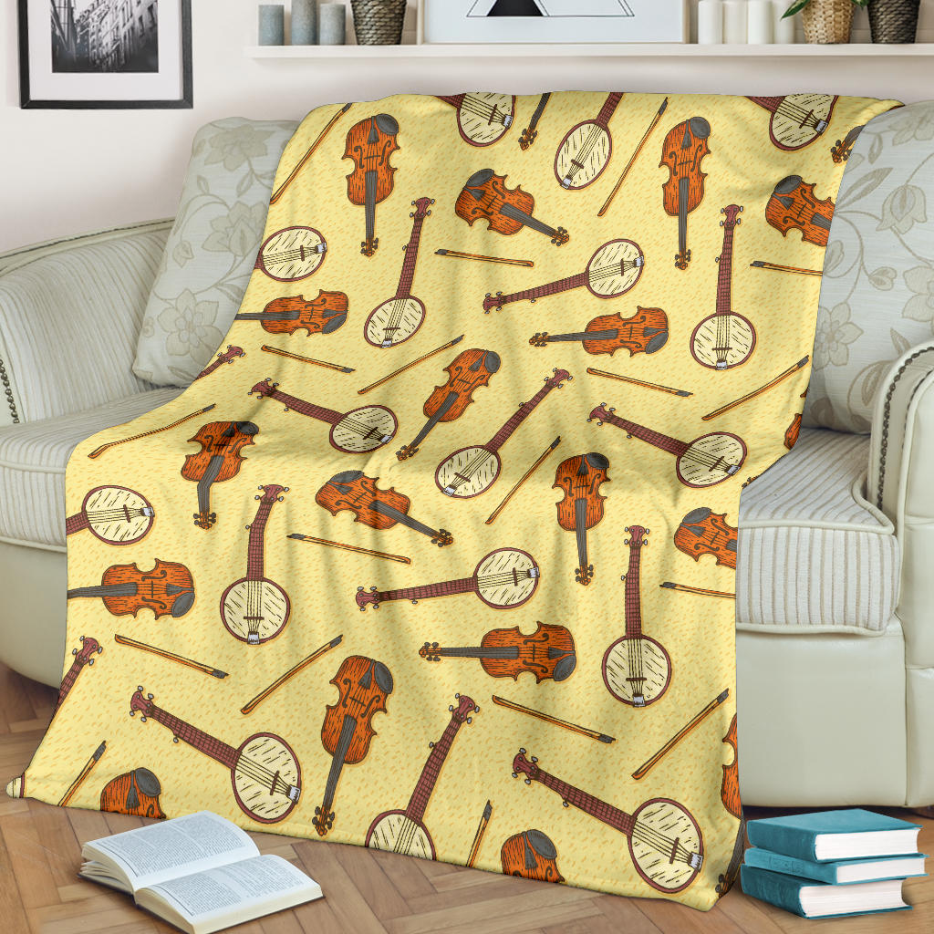 Banjo Violin Pattern Print Design 01 Premium Blanket