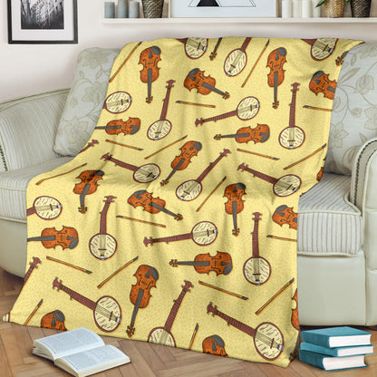 Banjo Violin Pattern Print Design 01 Premium Blanket