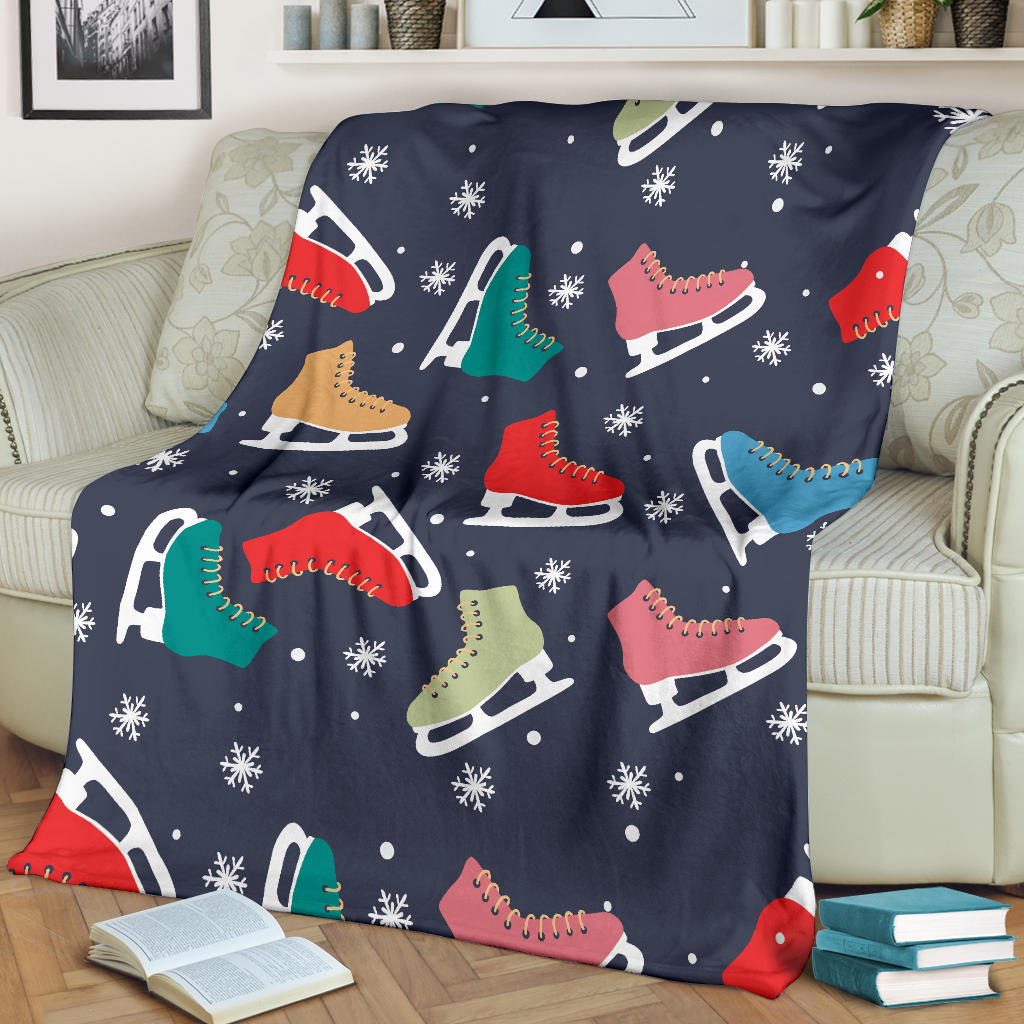 Ice Skate Pattern Print Design 04 Premium Blanket