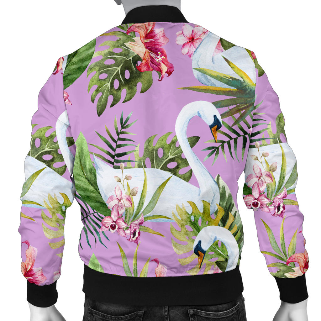 Swan with Flower Pattern Print Design 01 Men Bomber Jacket