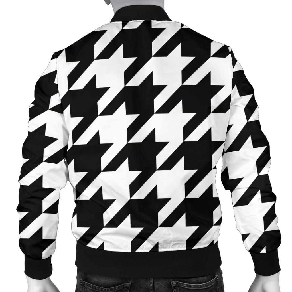 Houndstooth Black White Pattern Print Design 05 Men Bomber Jacket