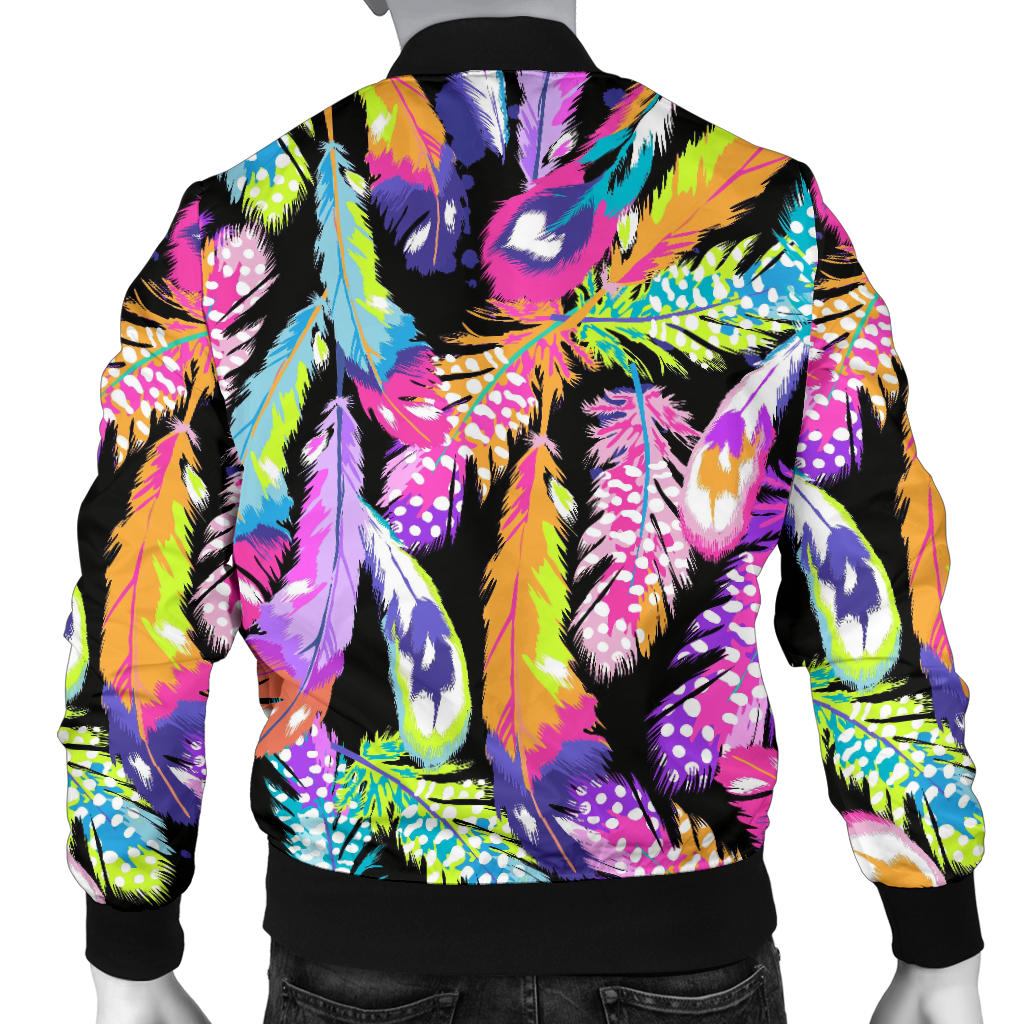 Neon Feather Pattern Print Design A02 Men Bomber Jacket