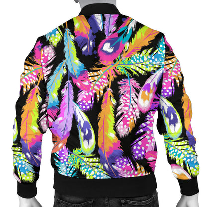 Neon Feather Pattern Print Design A02 Men Bomber Jacket