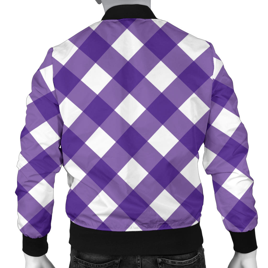 Gingham Purple Pattern Print Design 03 Men Bomber Jacket