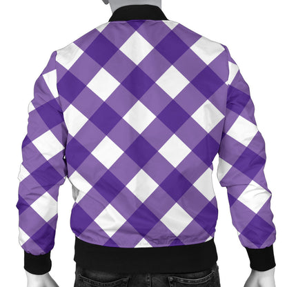 Gingham Purple Pattern Print Design 03 Men Bomber Jacket
