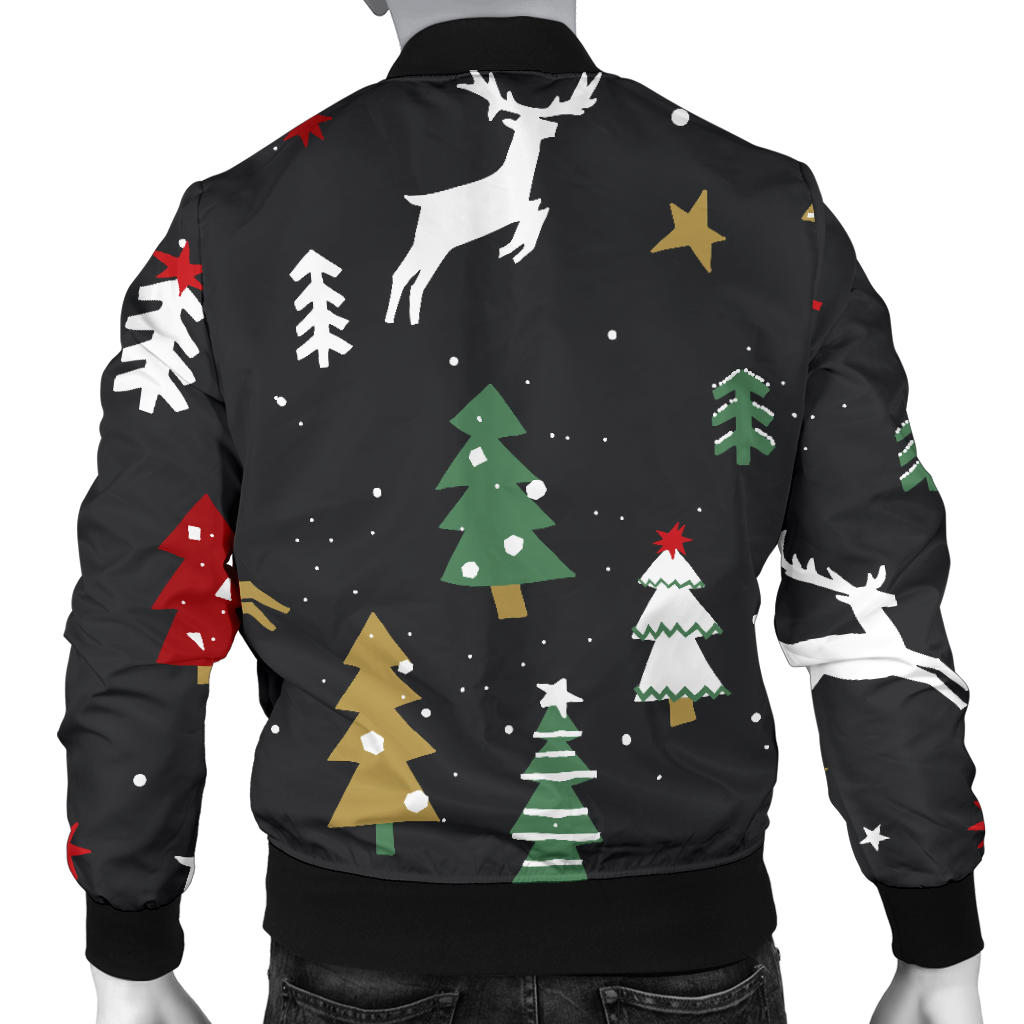 Christmas Tree Deer Style Pattern Print Design 03 Men Bomber Jacket