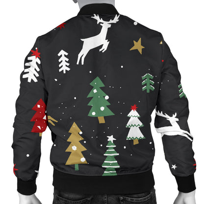 Christmas Tree Deer Style Pattern Print Design 03 Men Bomber Jacket