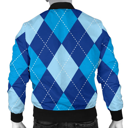 Argyle Blue Pattern Print Design 02 Men Bomber Jacket