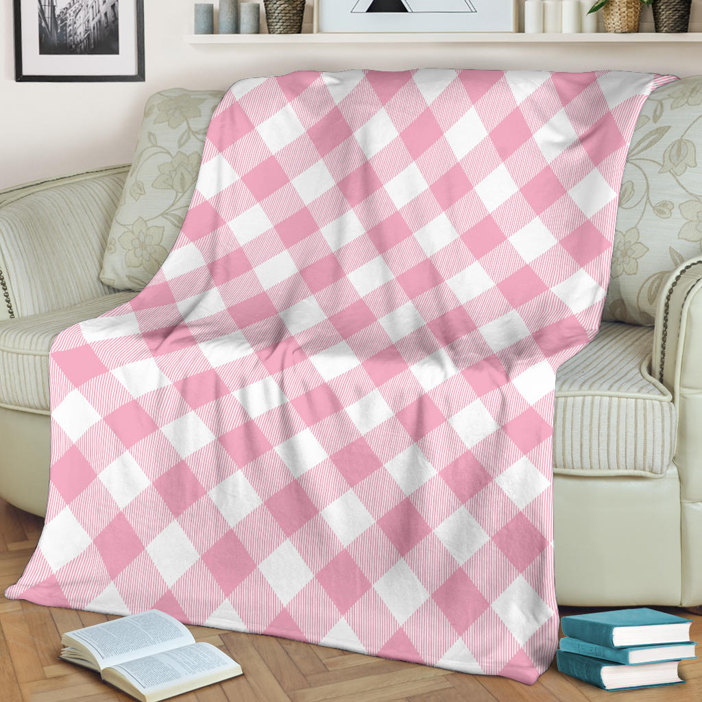 Gingham Pink Pattern Print Design 02 Premium Blanket
