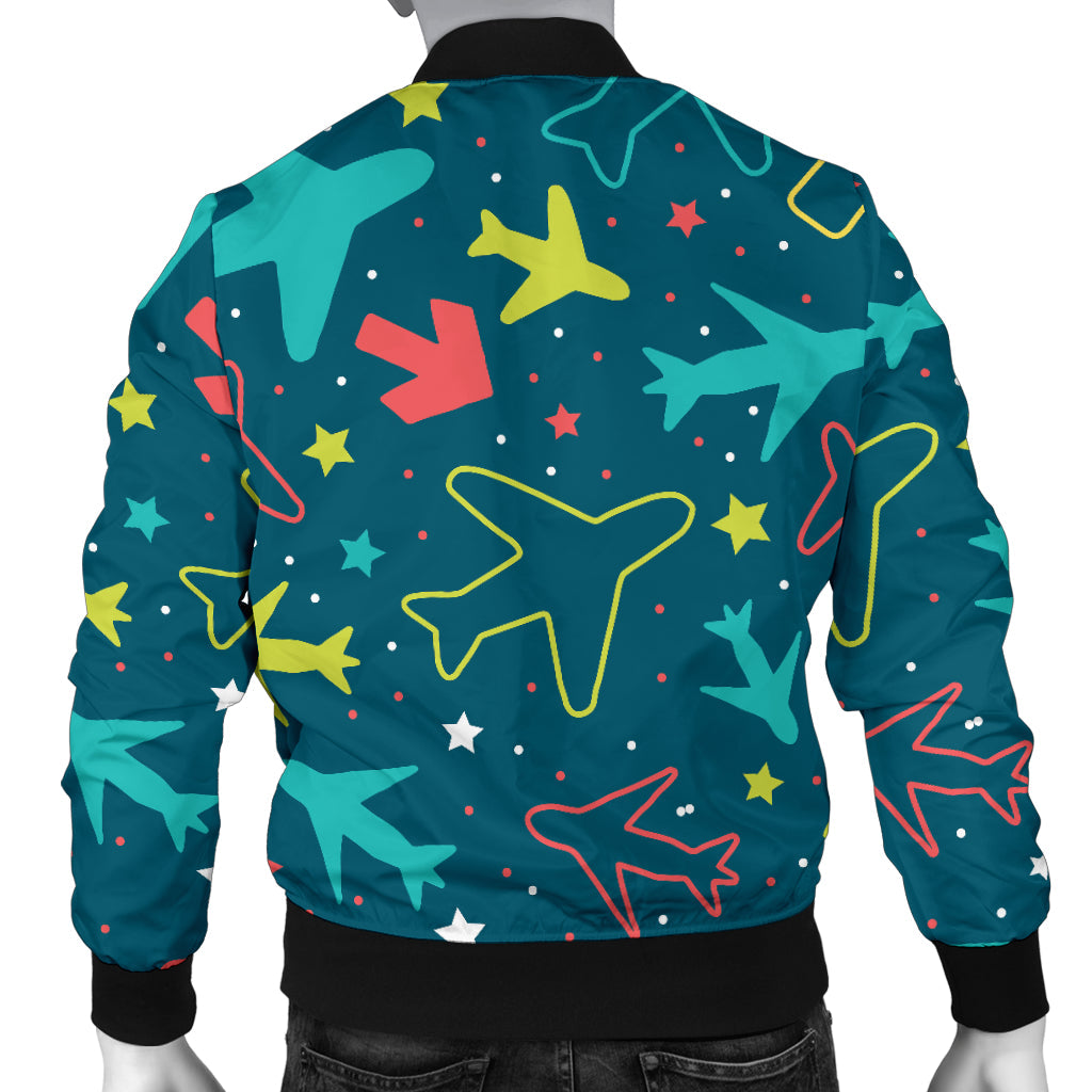 Airplane Pattern Print Design 05 Men Bomber Jacket