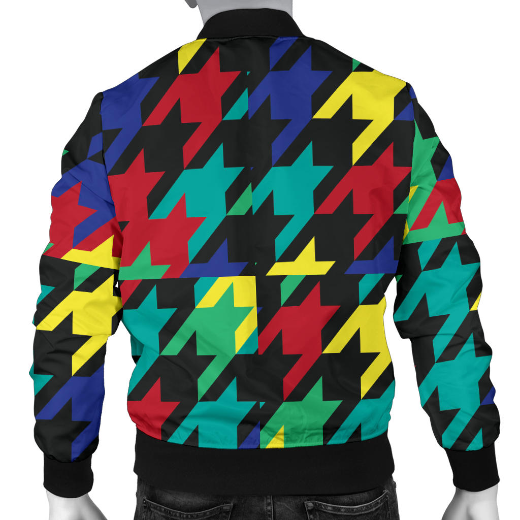 Houndstooth Colorful Pattern Print Design 02 Men Bomber Jacket