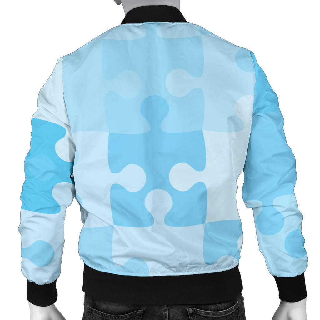 Puzzle Blue Pattern Print Design A04 Men Bomber Jacket