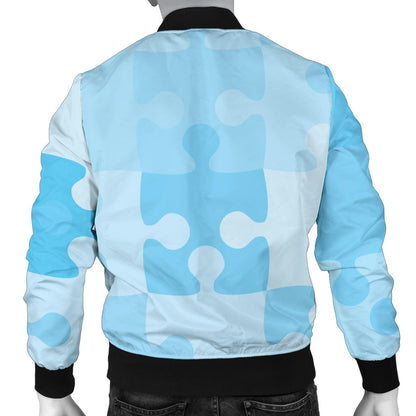 Puzzle Blue Pattern Print Design A04 Men Bomber Jacket