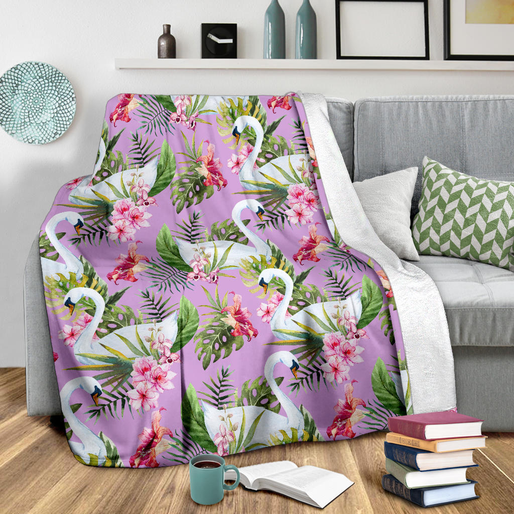 Swan with Flower Pattern Print Design 01 Premium Blanket