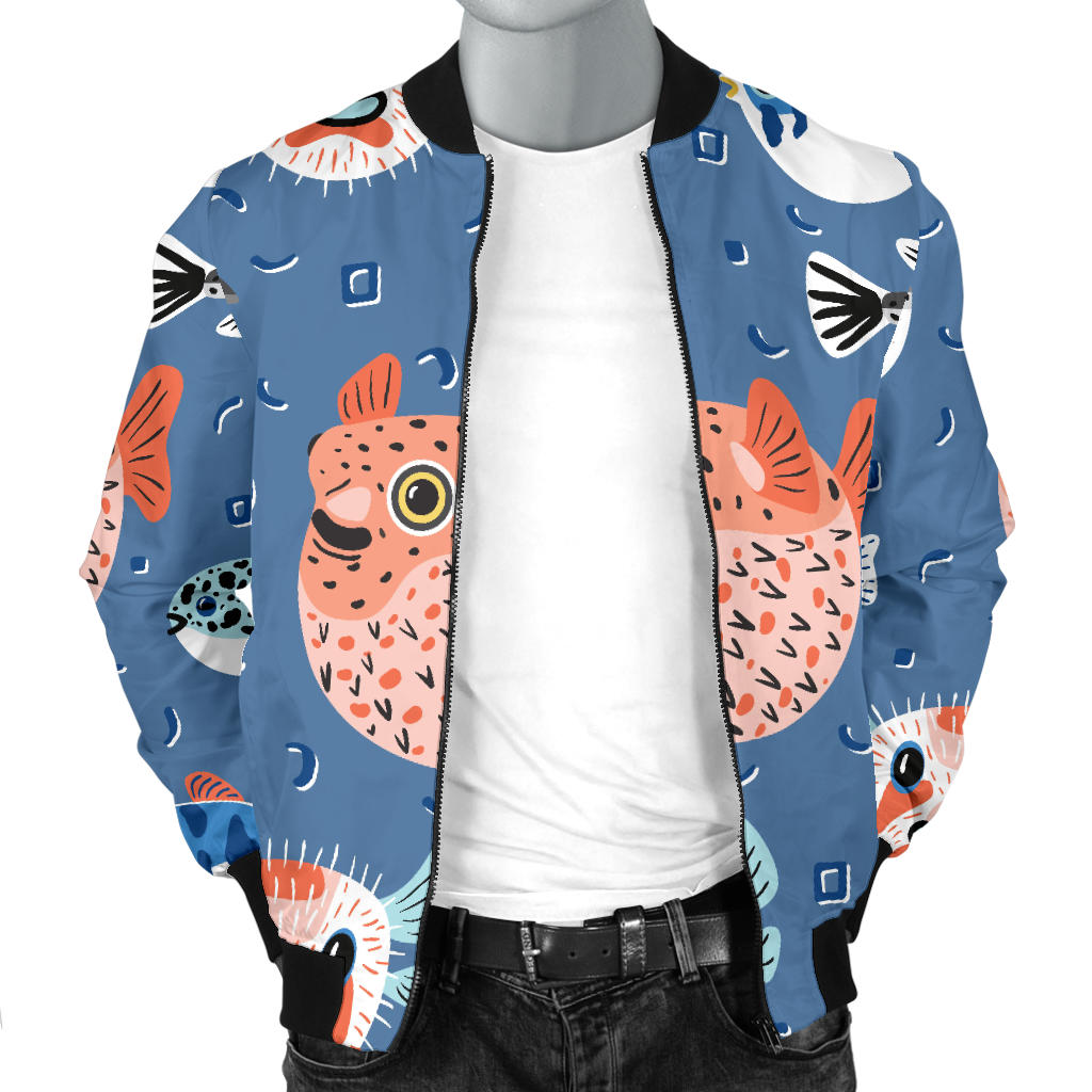 Fugu Pattern Print Design 02 Men Bomber Jacket