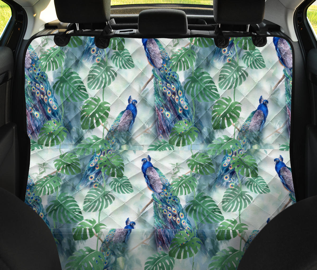 Peacock Pattern Print Design A02 Rear Dog Car Seat Cover Hammock