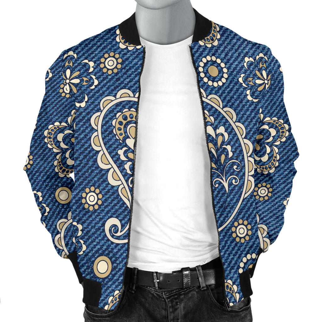 Jean Paisley Pattern Print Design 01 Men Bomber Jacket