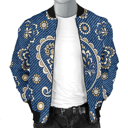 Jean Paisley Pattern Print Design 01 Men Bomber Jacket