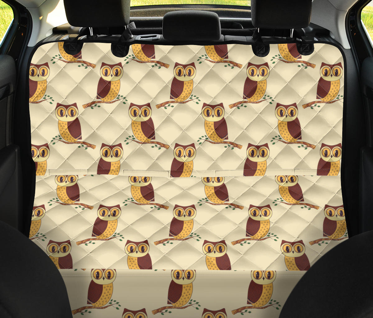 Owl Pattern Print Design A07 Rear Dog Car Seat Cover Hammock