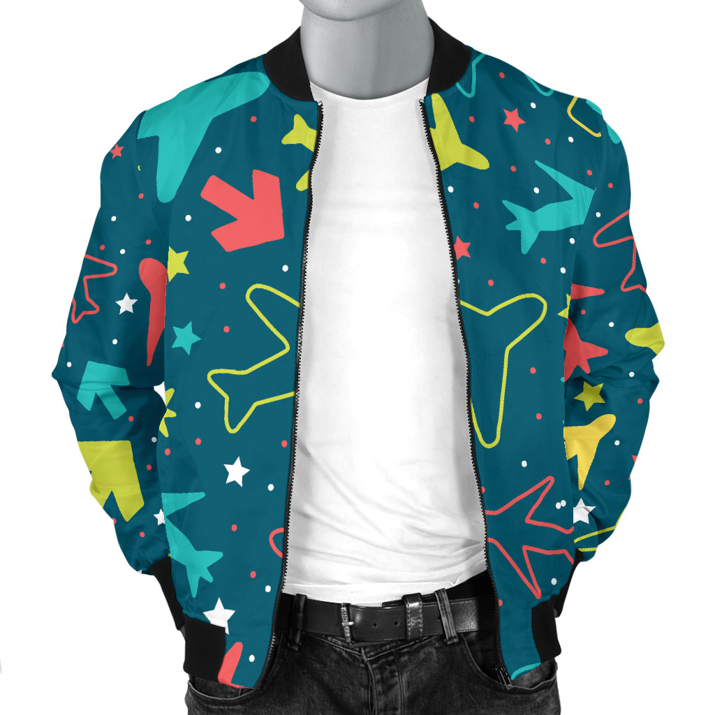 Airplane Pattern Print Design 05 Men Bomber Jacket