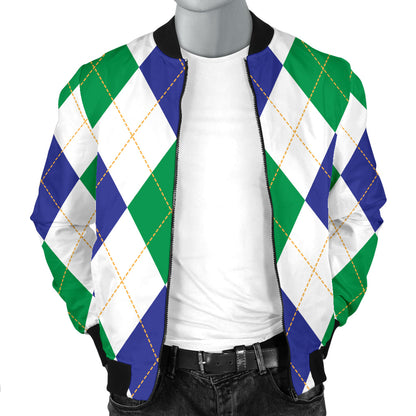 Argyle Green Blue Pattern Print Design 03 Men Bomber Jacket
