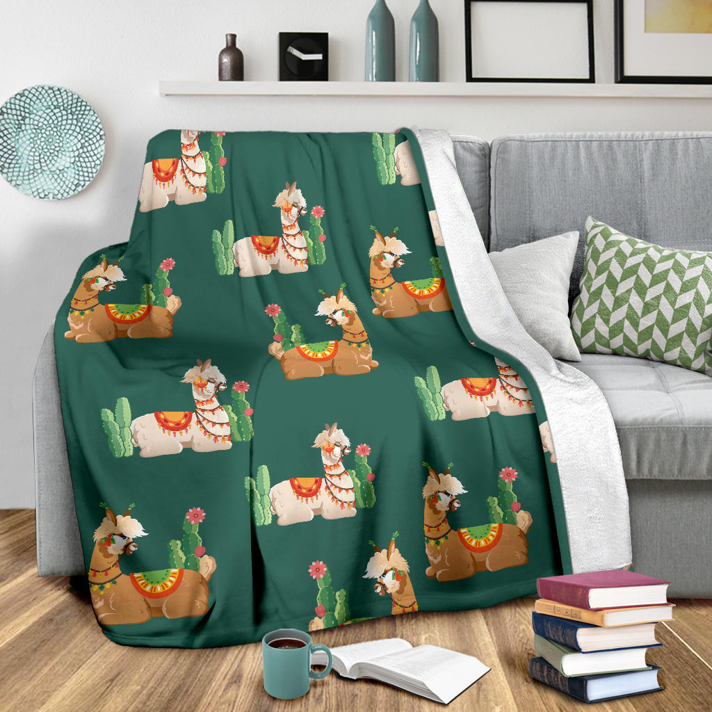 Llama Cactus Pattern Print Design 07 Premium Blanket
