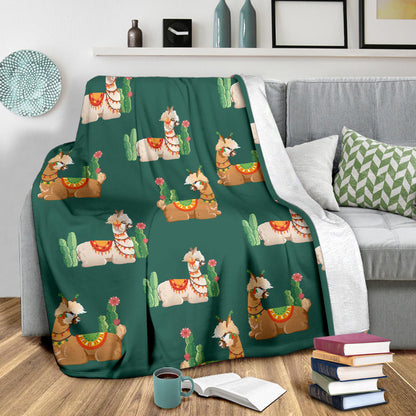Llama Cactus Pattern Print Design 07 Premium Blanket