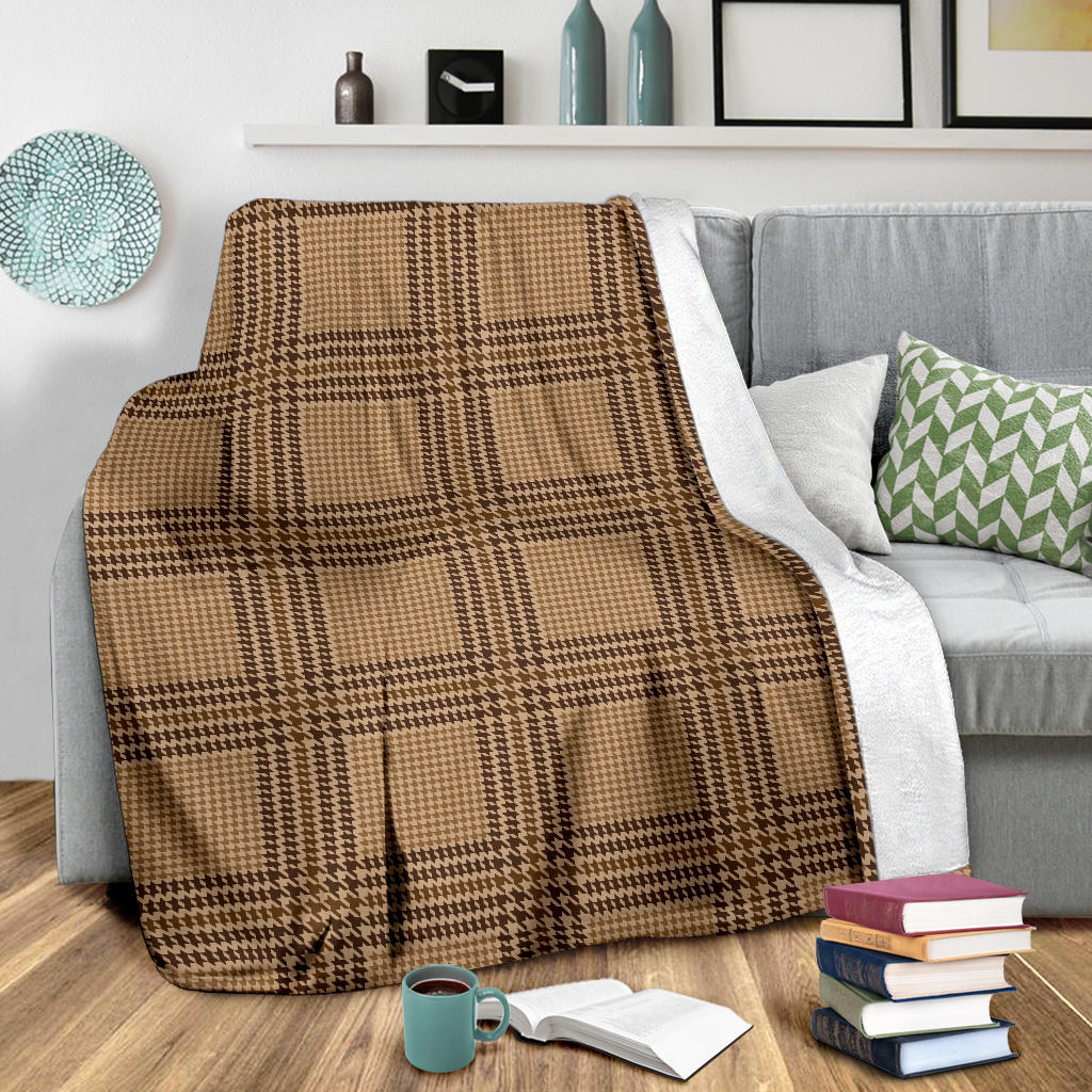 Houndstooth Brown Pattern Print Design 04 Premium Blanket