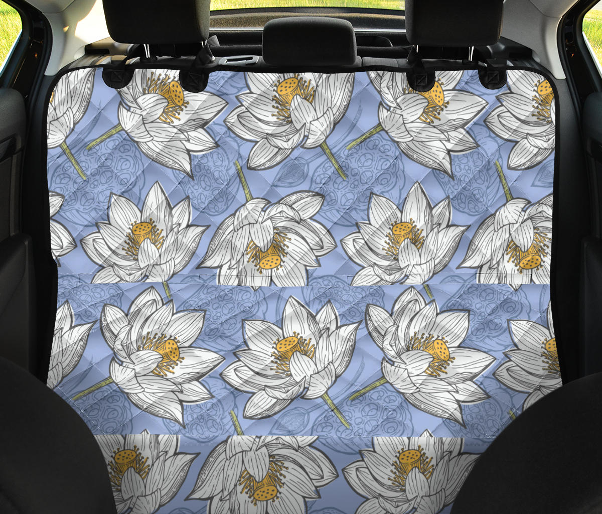 Lotus Pattern Print Design 04 Rear Dog Car Seat Cover Hammock