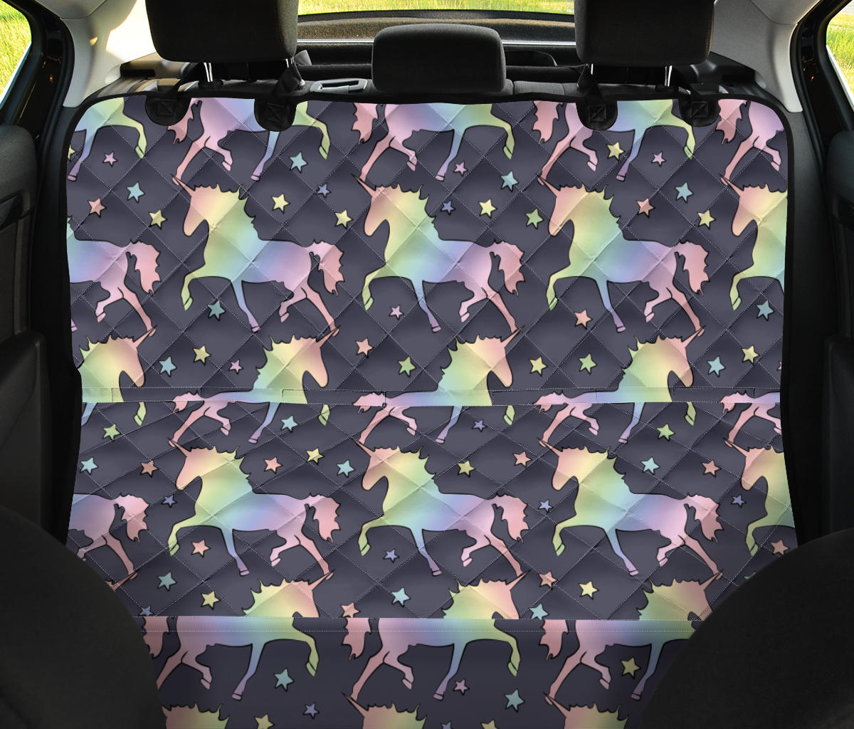 Rainbow Pattern Print Design A05 Rear Dog Car Seat Cover Hammock