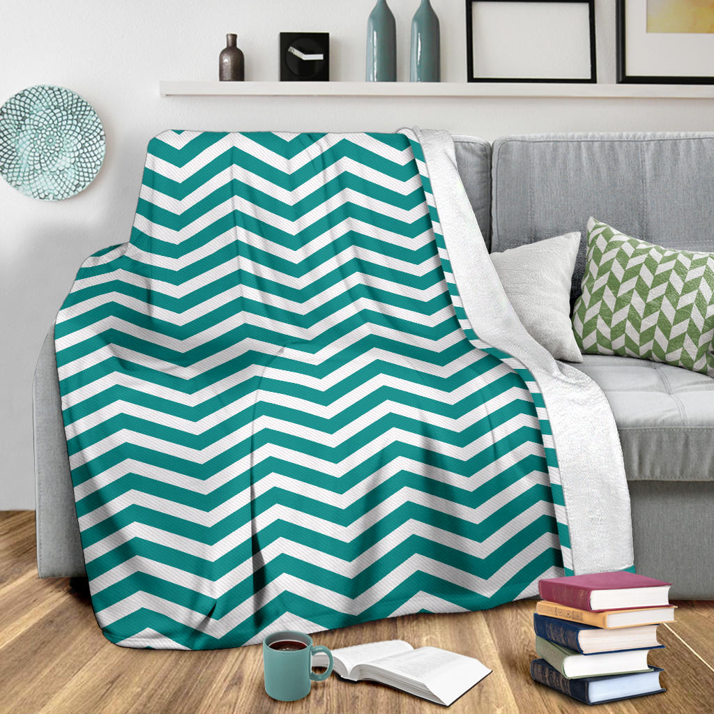 Chevron Teal Pattern Print Design 02 Premium Blanket