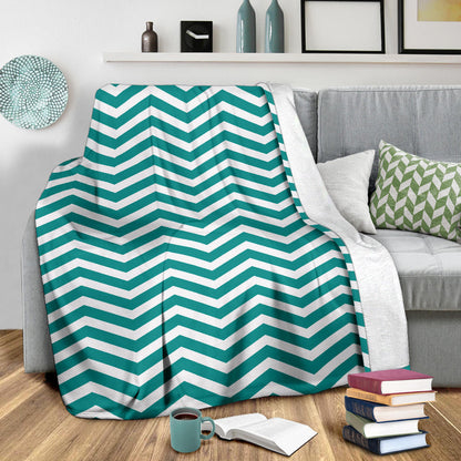 Chevron Teal Pattern Print Design 02 Premium Blanket
