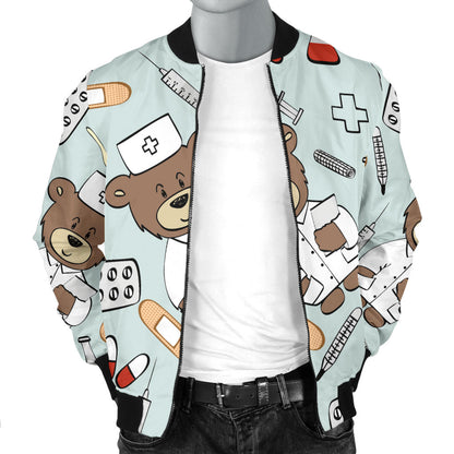 Nurse Bear Pattern Print Design A01 Men Bomber Jacket