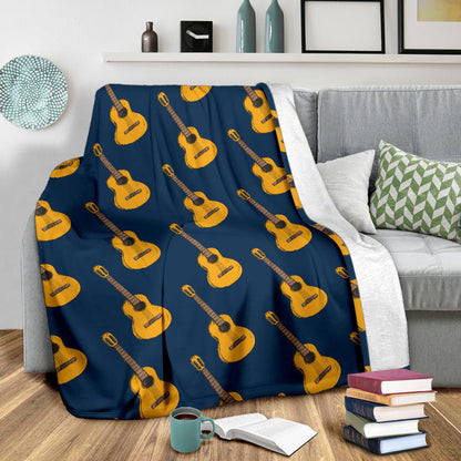Acoustic Guitar Pattern Print Design 04 Premium Blanket