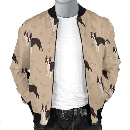 Boston Terrier Pattern Print Design 02 Men Bomber Jacket