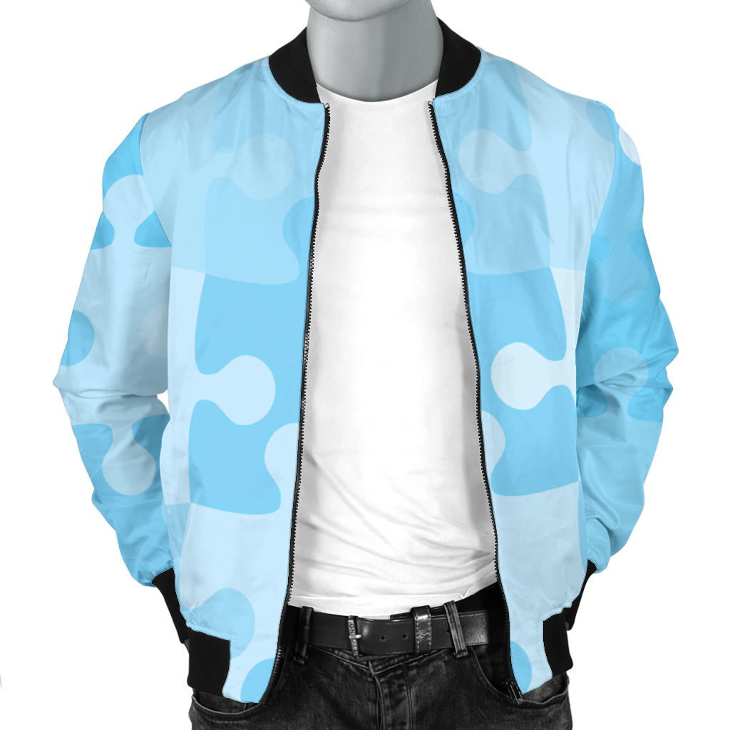 Puzzle Blue Pattern Print Design A04 Men Bomber Jacket