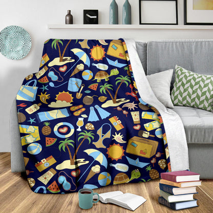 Beach Themed Pattern Print Design 04 Premium Blanket