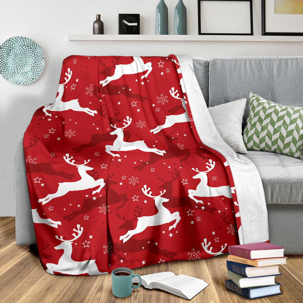Reindeer Red Pattern Print Design 01 Premium Blanket